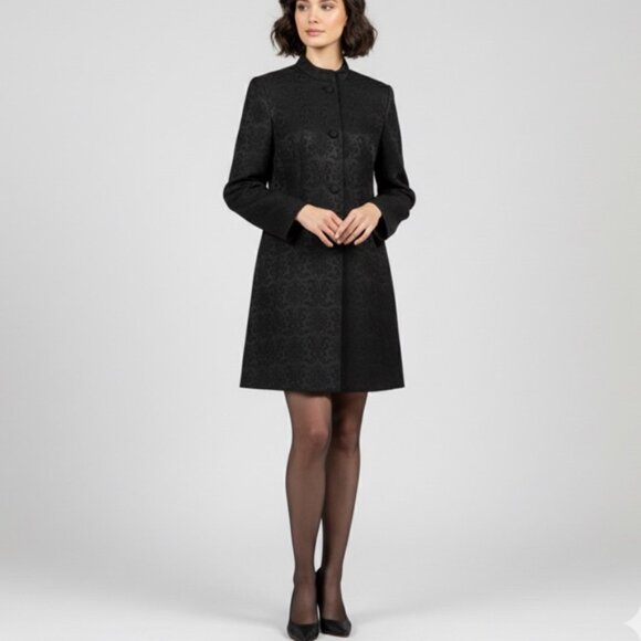 Amanda Smith Coat Dressy Elegant Jacquard Damask Brocade Black Size 6 Petite - Picture 16 of 16